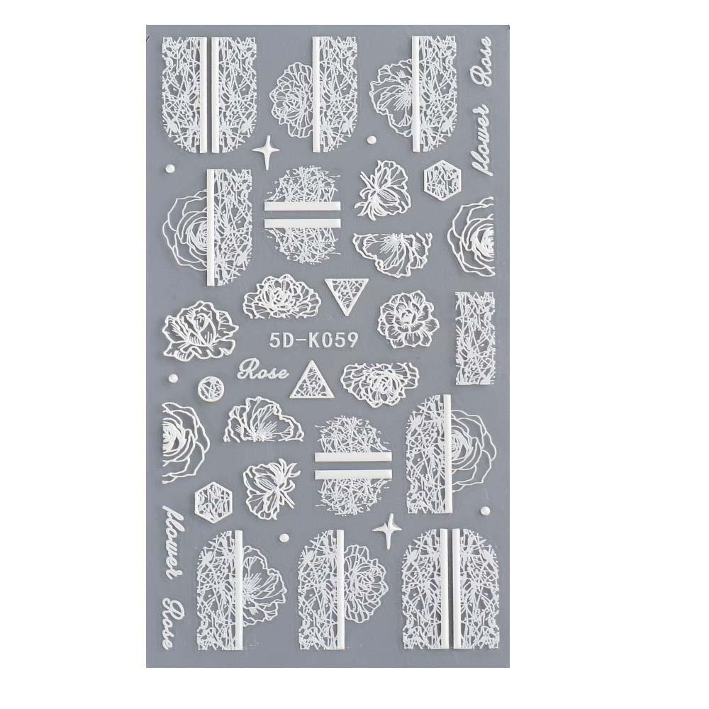 Miếng Dán Trang Trí Móng Tay 5D DIY Họa Tiết Ren Hoa Trắng Đen Đẹp Mắt