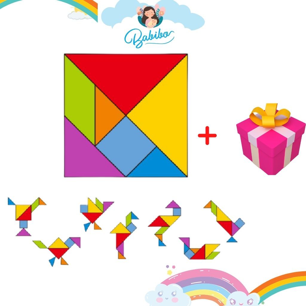 Đồ chơi xếp hình, bộ xếp hình gỗ đa năng 6 Trong 1 Cho Bé Ghép Hình Trứng, Trái Tim, Tangram, Tetris,  Montessori