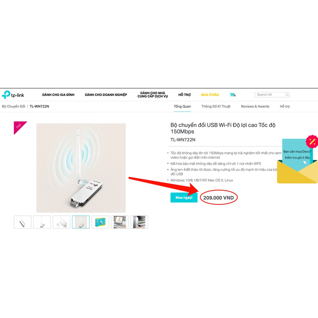 TP-Link N 150Mbps USB kết nối Wi-Fi Độ lợi cao - TL-WN722N - Hàng Chính Hãng | WebRaoVat - webraovat.net.vn