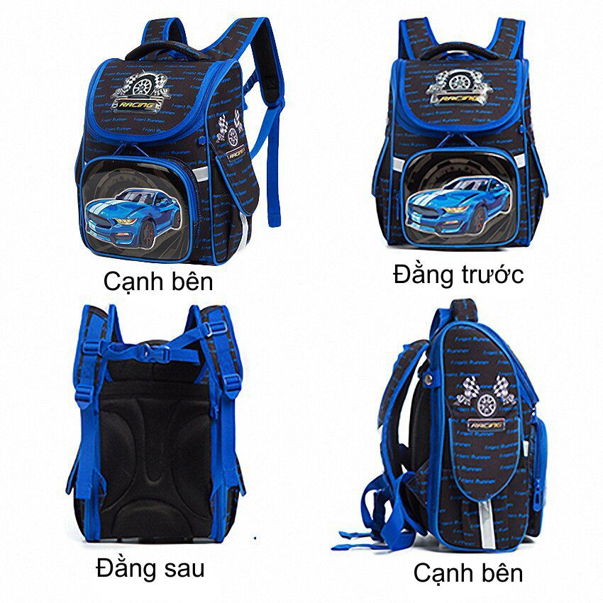 Balo Dạng Hộp Phong Cách Châu Âu Cho Học Sinh Nam Cấp 1 họa tiết Oto Đua
