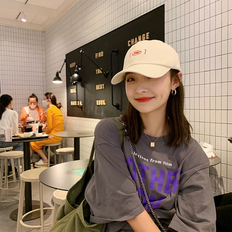 Mũ lưỡi trai vành rộng mềm thêu chữ thời trang xuân hè cho nam nữ