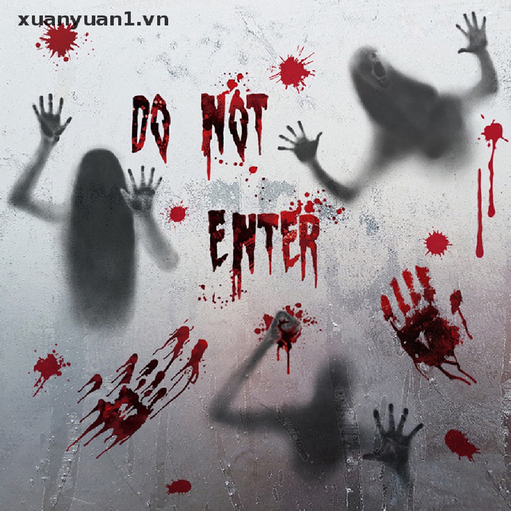 Decal dán tường/ kính hình bàn tay dính máu kinh dị trang trí Halloween