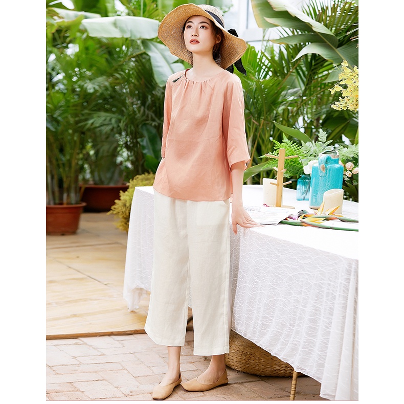 Quần nữ thiết kế ống rộng linen cao cấp Gemmi fashion, QS114