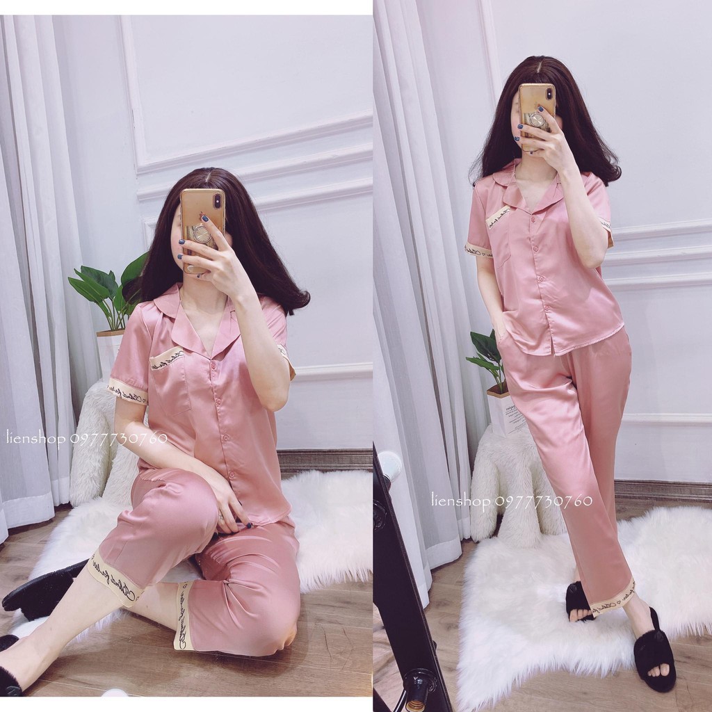 Bộ đồ pijama mặc nhà- bộ ngủ vải lụa cao cấp mền mại áo cộc quần lửng