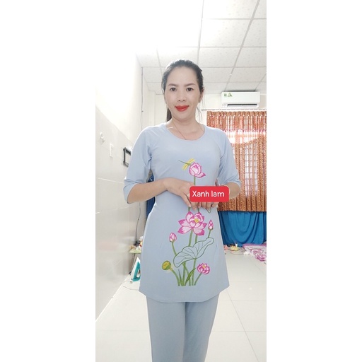 bộ Lam -cách Tân thêu hoa40-72kg) mặc vừa ,hàng có sẵn