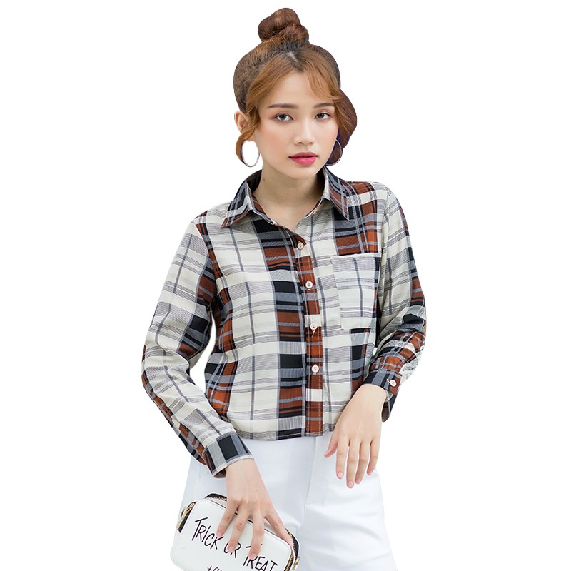Áo sơmi croptop caro Kims - as20005