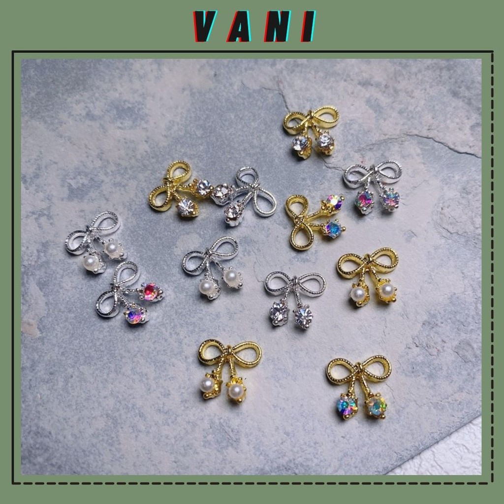 Set 5 Charm Nail Hình Nơ Nhiễn, Đính Đá Tiểu Thư, Phụ Kiện Nail - Vani Store [KIRA0075]