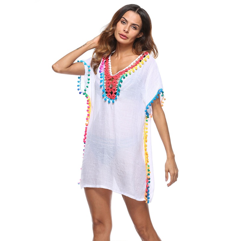 Xiangbao Bộ Đồ Bơi Bikini Che Phủ Cổ Chữ V Khoét Sâu Đan Móc Tua Rua Bên Hông Màu Cầu Vồng Quyến Rũ