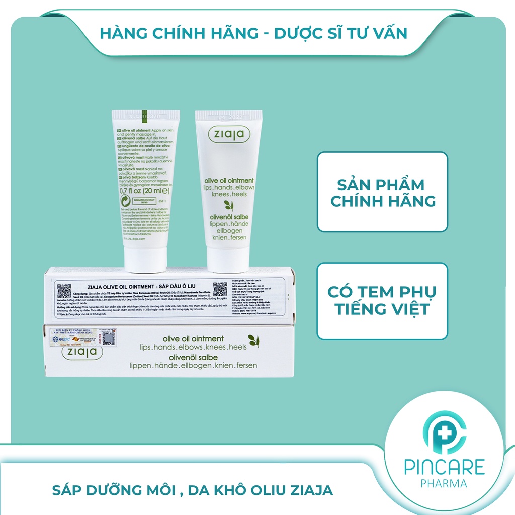 Sáp dưỡng môi Ziaja Olive Oil Ointment 20ml - Sáp Ô Liu dưỡng môi hồng tự nhiên - Hàng chính hãng - Nhà thuốc PinCare