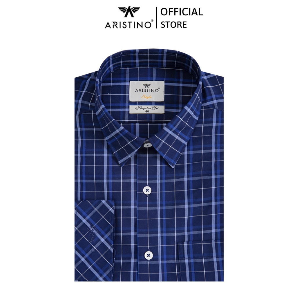 Áo sơ mi dài tay ARISTINO phom Regular fit, họa tiết xanh kẻ thanh lịch - ALS26301