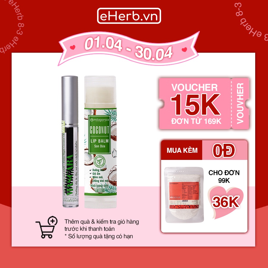 Combo Mascara Dưỡng Dài Mi &amp; Son Dưỡng Môi Từ Dầu Dừa Nguyên Chất MILAGANICS (10ml/ Combo)