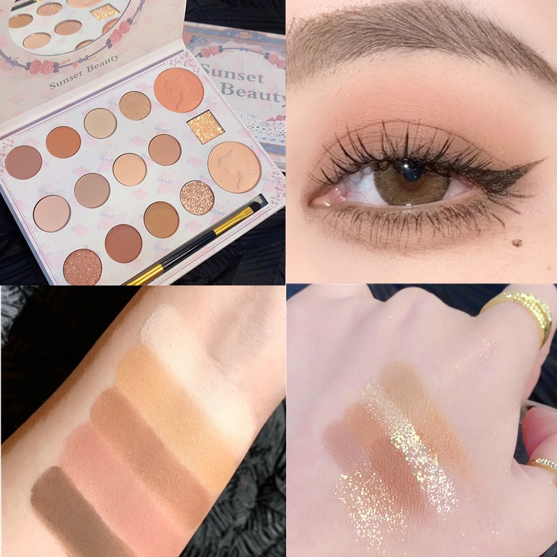 [Hàng mới về] Bảng phấn mắt má hồng bắt sáng Sunset BEAUTY 15 màu mềm lung linh