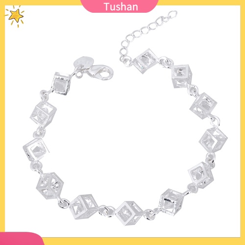 Vòng tay mạ bạc đính đá hình khối lập phương thời trang cho nữ