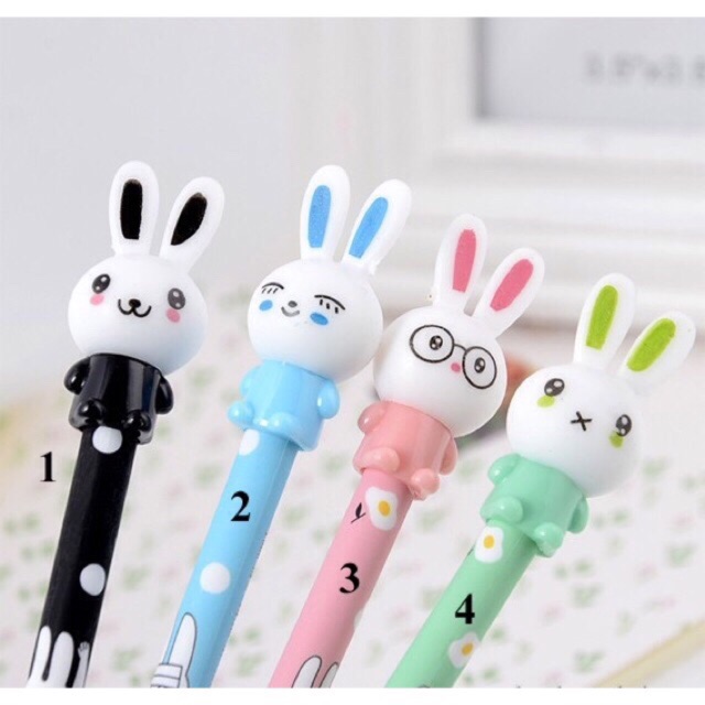 Bút viết mực nước thỏ đeo kính, có 4 màu mực đen, đỏ, xanh, tím Sakura Shop