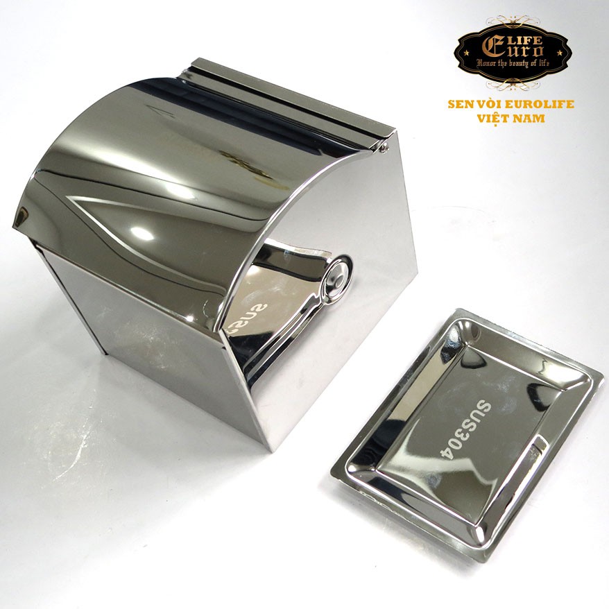 Hộp đựng giấy vệ sinh Inox SUS 304 kèm gạt tàn thuốc Eurolife EL-P06-4 NEW (Trắng bạc)