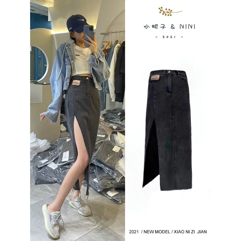 Chân Váy Jeans Dài Lưng Cao Xẻ Tà Phong Cách Hàn Quốc Thời Trang Xuân Hè 2021 Cho Nữ | BigBuy360 - bigbuy360.vn