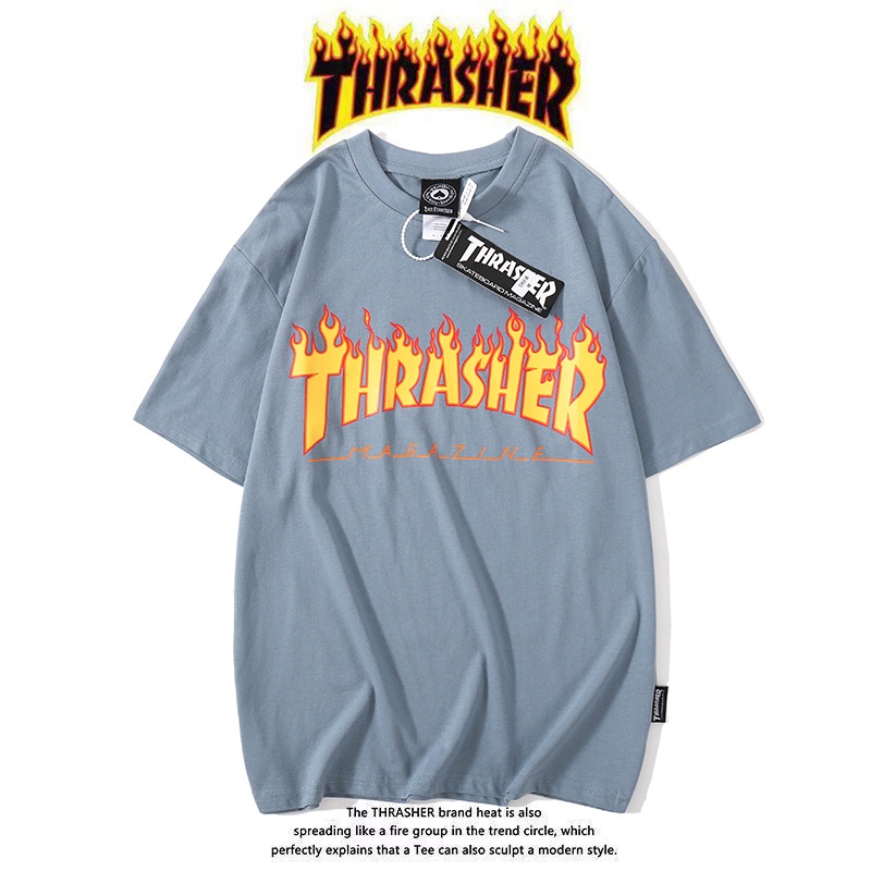 Goods In Stock Áo thun Cotton tay ngắn In hình Thrasher cổ điển thời trang thường ngày cho nam và nữ