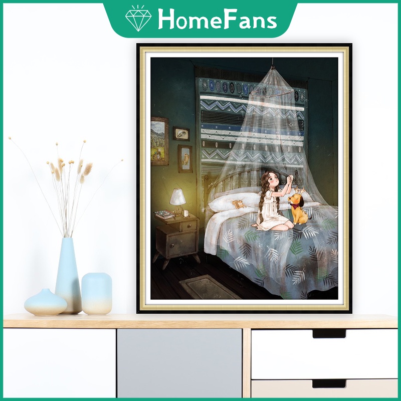 Bộ Tranh Đính Đá 5D DIY Hình Cô Gái Và Lồng Đèn Khổng Minh Kích Thước 30x40cm / 40x50cm