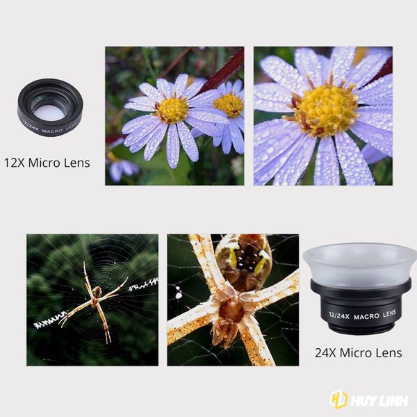 Bộ Lens, ống kính macro cho điện thoại 2in1 Apexel 12X + 24X - Chụp ảnh cận cảnh