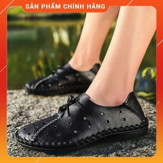 free Summer Holes Cool Men Leather Sandals Giày đi biển ngoài trời uy tín Uy Tín 2020 Az1