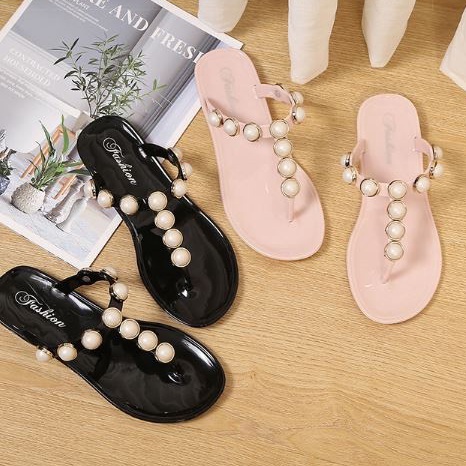 Dép Xỏ Ngón Đính Chuỗi Màu Sắc Trang Nhã, Đế Bệt Chống Trơn Dành Cho Phái Nữ