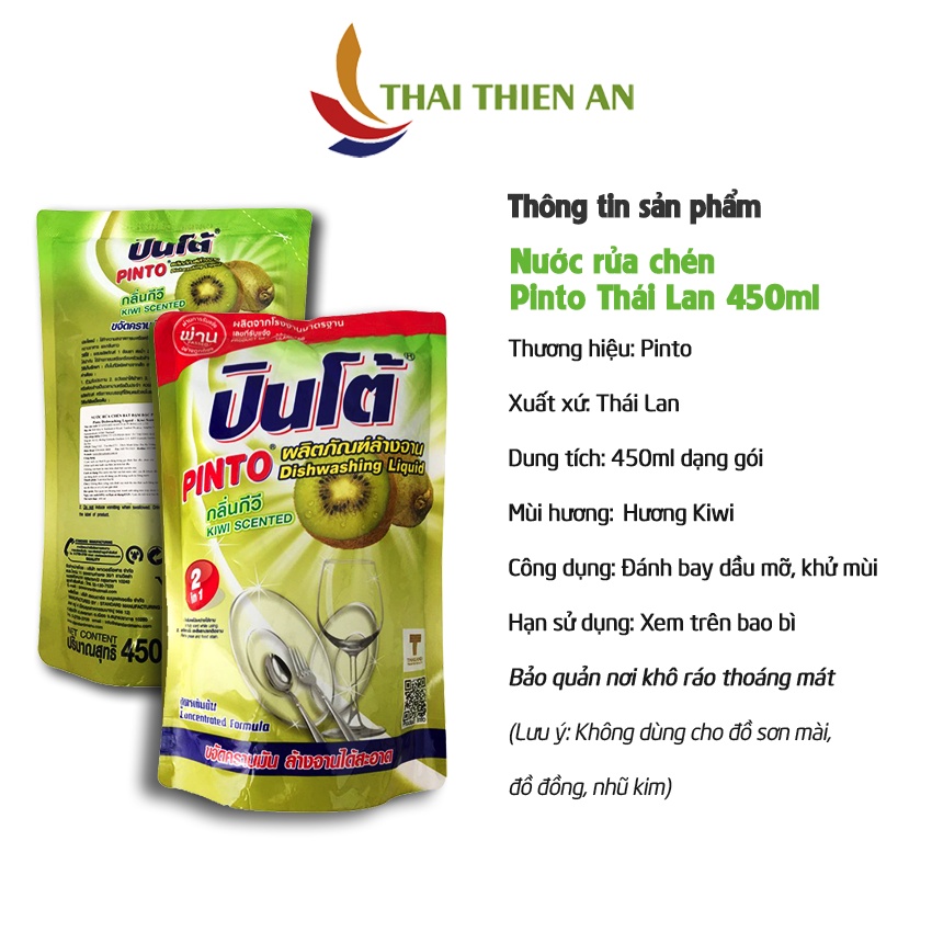 Combo 10 gói nước rửa chén bát Pinto Hương Kiwi 450ml Nhập Khẩu Thái Lan