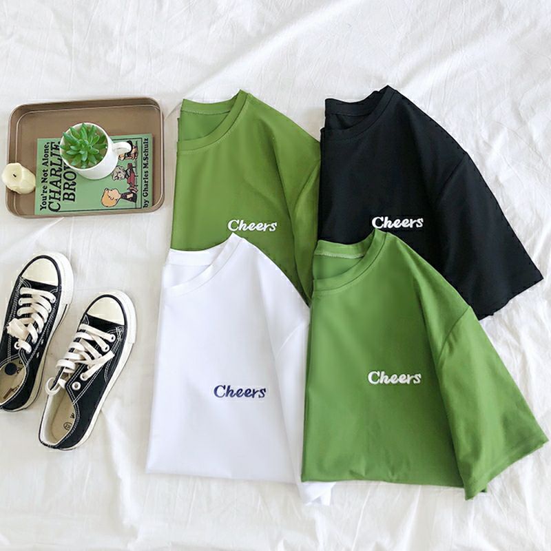 ÁO THUN HÀN QUỐC FORM RỘNG - Áo Thêu Chữ Cheers - HÀNG NHẬP QC [CÓ BIG SIZE TỪ 70KG đến 80KG]