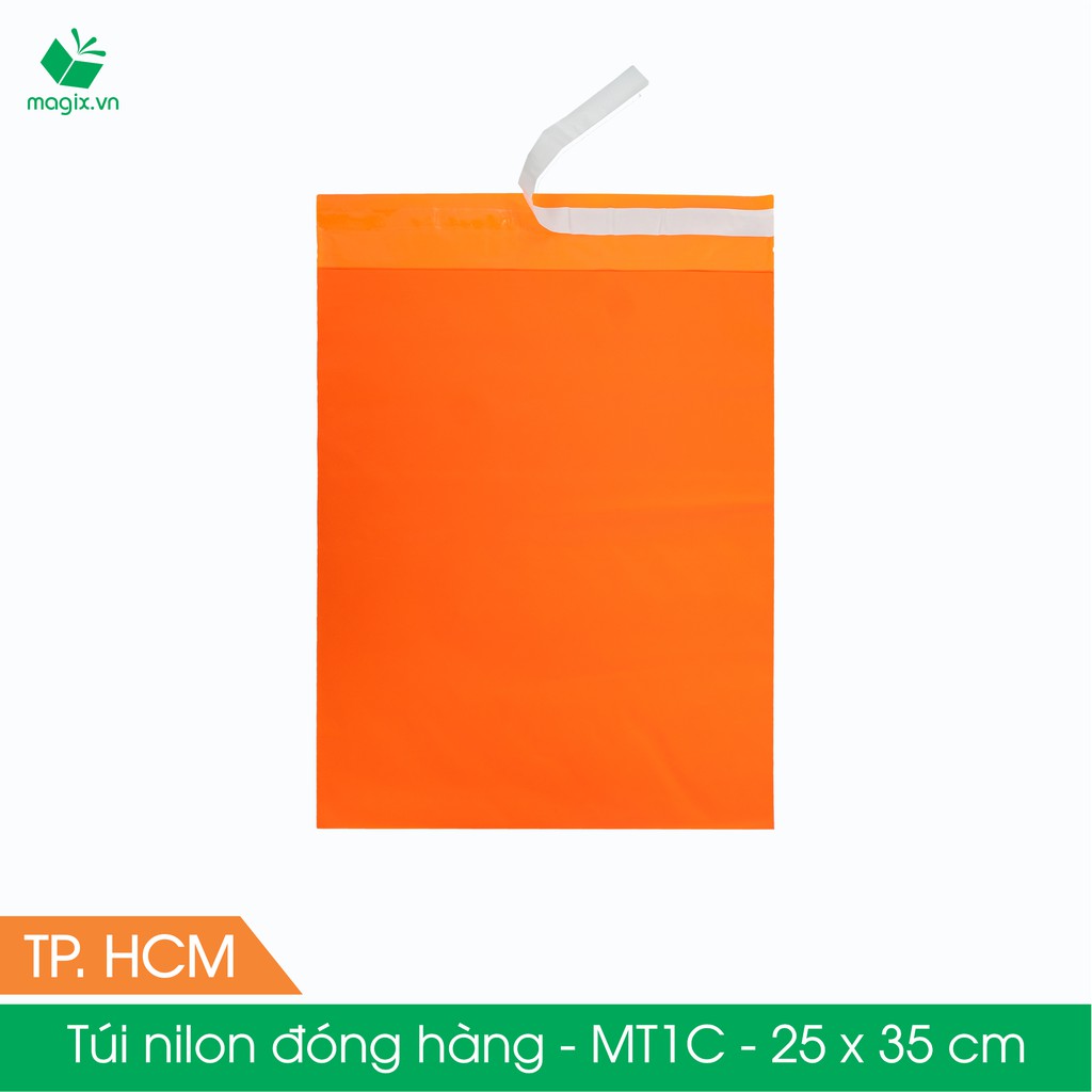 MT1C - 25x35 cm - Túi nilon gói hàng - 100 túi niêm phong đóng hàng màu cam