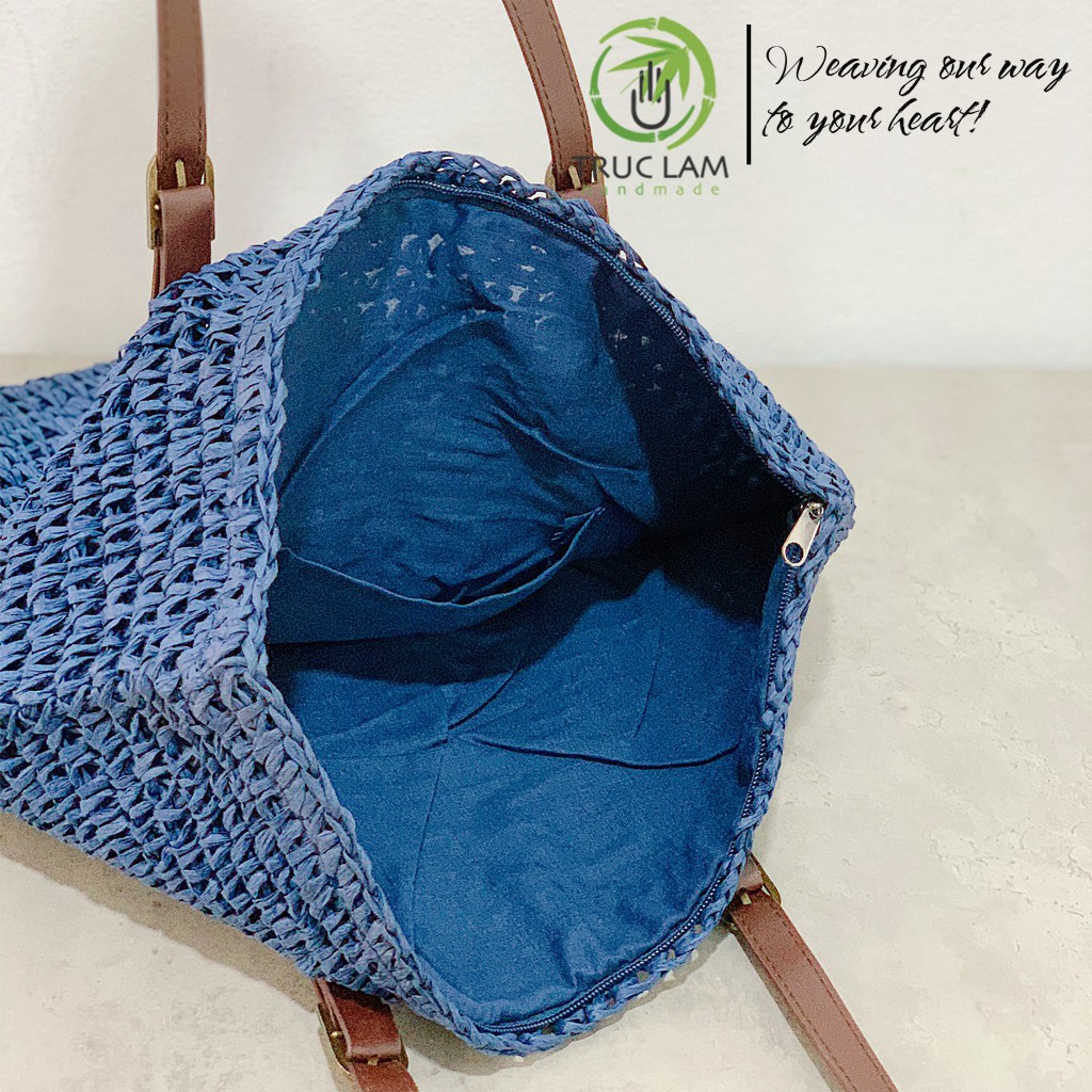 Túi Cói Tote Thời Trang Nữ Quai Da Mẫu Trơn – Trúc Lâm Handmade
