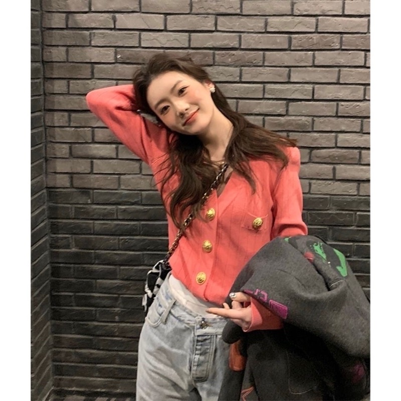 Áo len cadigan khuy vàng RA-EL