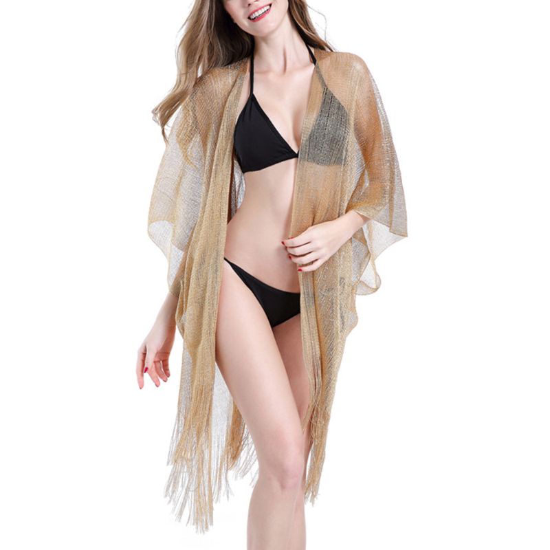 Áo Choàng Cardigan Dệt Kim Màu Trơn Phối Tua Rua Thời Trang Mùa Hè Cho Nữ