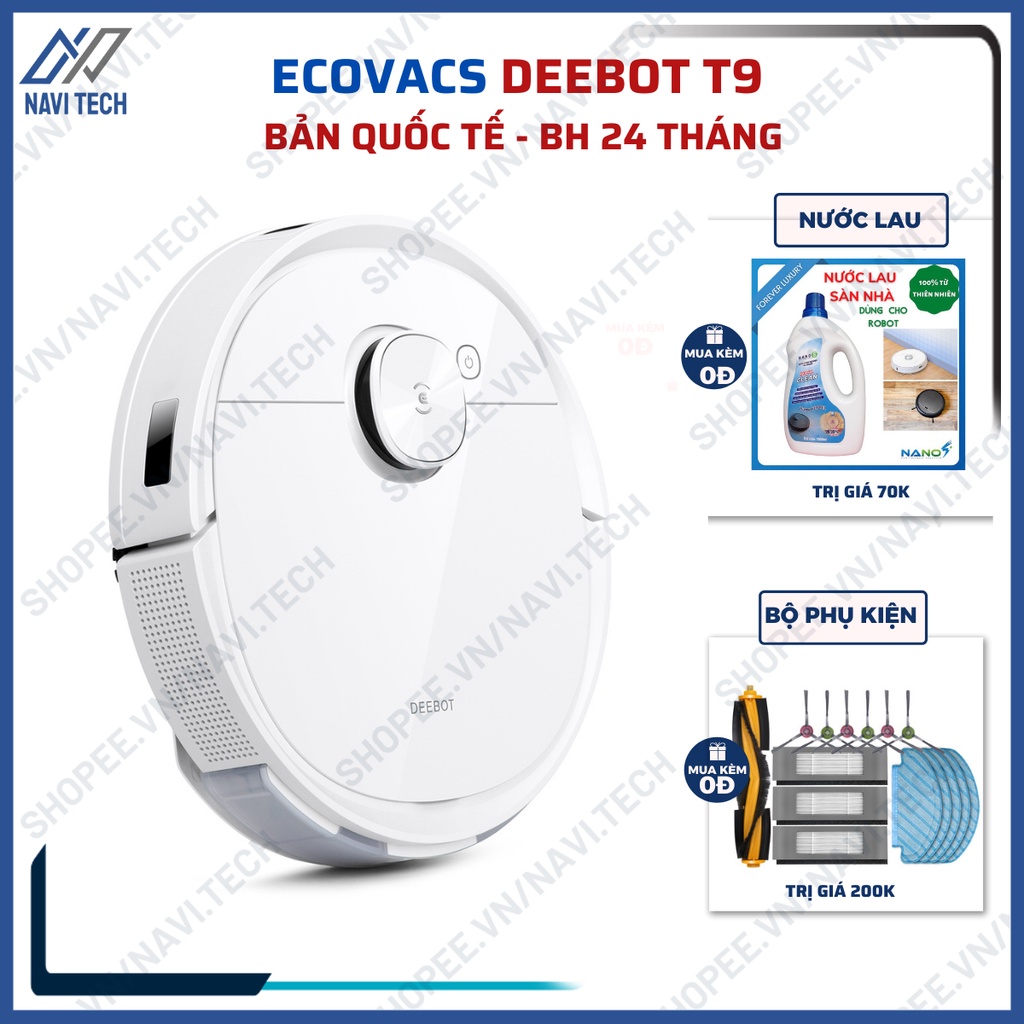 Robot hút bụi lau nhà Ecovacs Deebot T9 Lực hút Max 3000Pa Hàng chính hãng