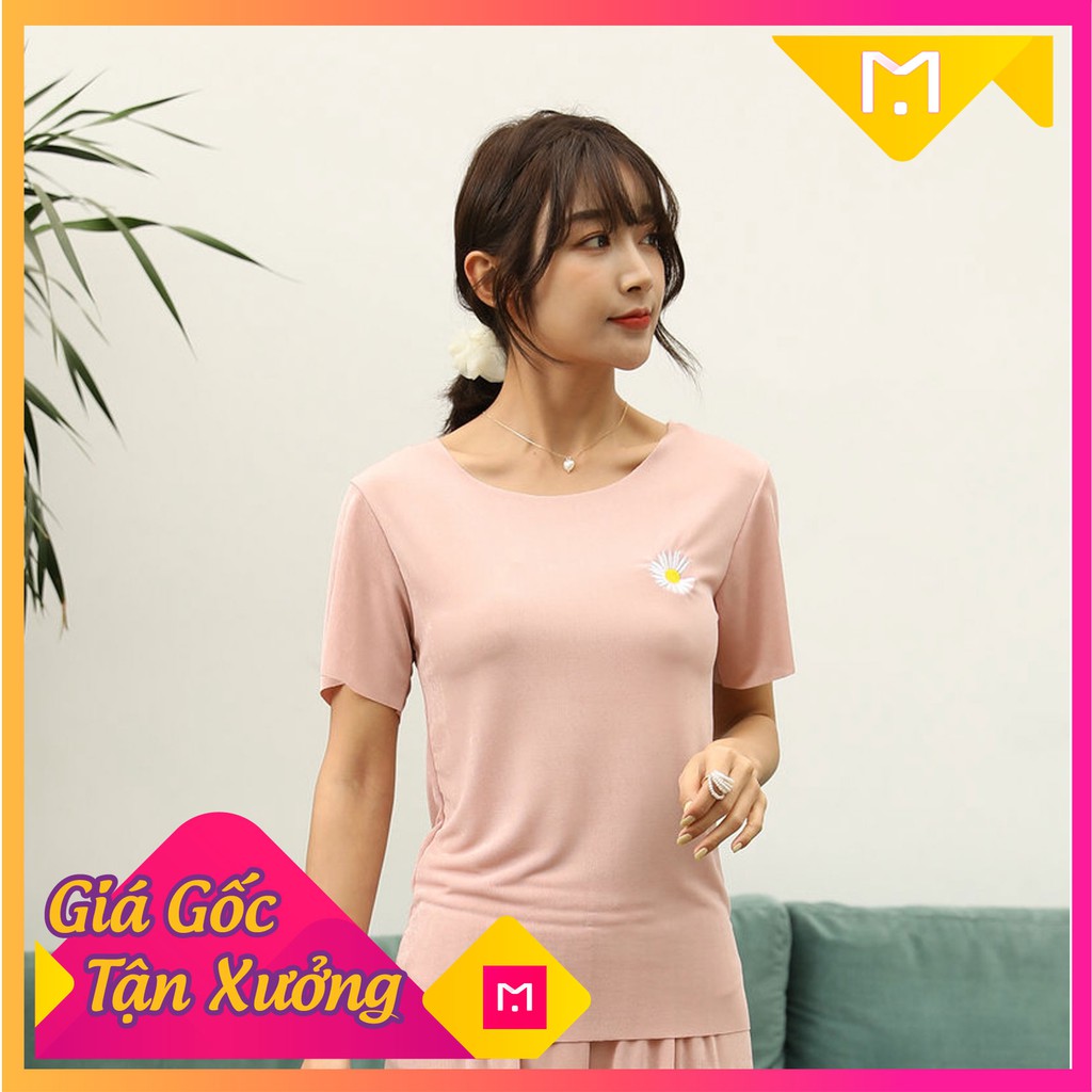 [Giảm 10k đơn 199k] Áo Thun Nữ Tay Ngắn Cổ Tròn Nhiều Màu Hoa Cúc, Thiết Kế Cổ Rộng, Áo Phông Đơn Giản HH108 | BigBuy360 - bigbuy360.vn