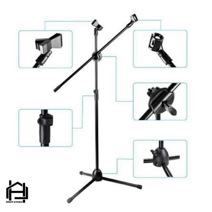 Chân đế kẹp micro BOM MIC STAND, giá đỡ mic đứng phòng thu, sân khấu chuyển nghiệp