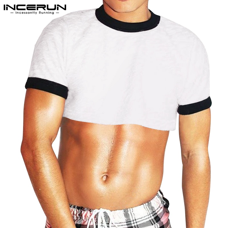 Áo thun lửng INCERUN tay ngắn in màu phong cách mùa hè cho nam