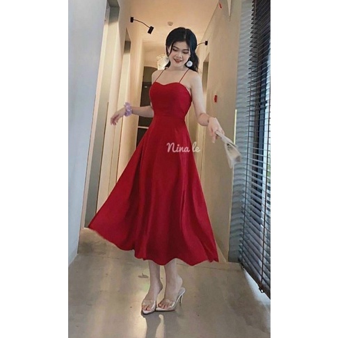 (FREE SHIP) ĐẦM XÒE LỤA 2 DÂY LƯNG CHÉO SEXY QUYẾN RŨ PU HHP