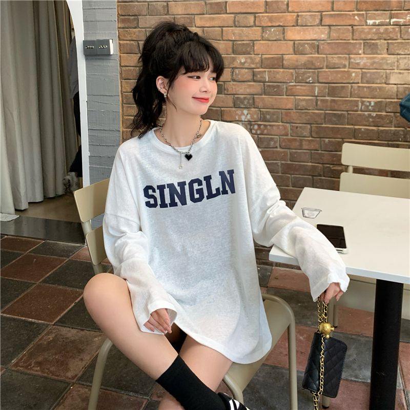 Jiashucheng Áo Thun Tay Dài Chống Nắng Mỏng Dáng Rộng In Chữ Phong Cách Hàn Quốc Thời Trang Mùa Hè Dành Cho Bạn Nữ