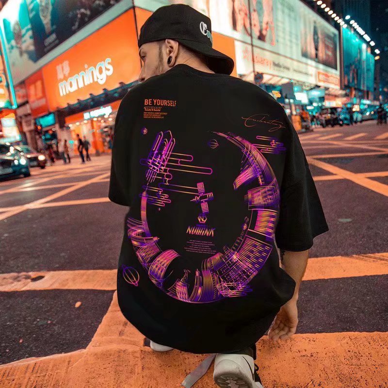 Áo Thun Tay Ngắn Dáng Rộng In Chữ Phong Cách Hip Hop Nhật Bản Thời Trang Mùa Hè Cho Nam Và Nữ Size M-8XL