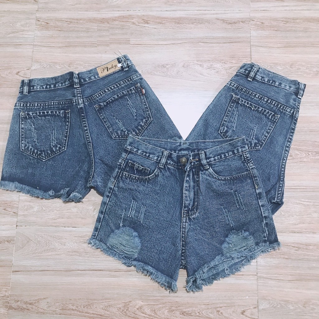 QUẦN SHORT JEAN NỮ RÁCH HAI BÊN CÀO TƯA MÀU XÁM XANH. M06