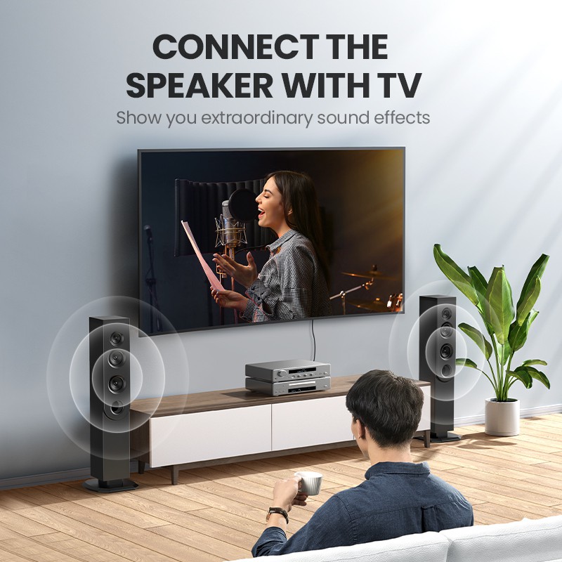 Dây cáp âm thanh UGREEN bện nilon dàI 1/2M HiFi 5.1 SPDIF RCA sang RCA