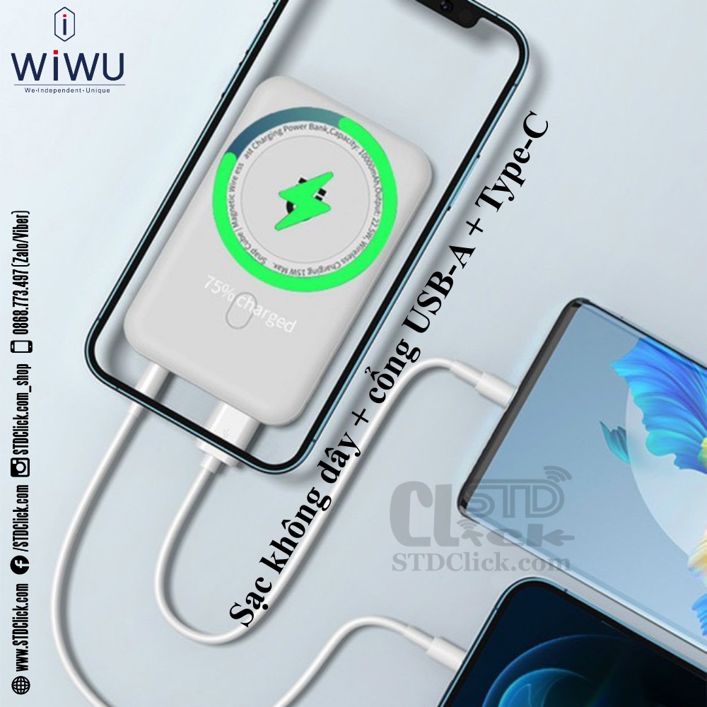 PIN SẠC DỰ PHÒNG WIWU SNAP CUBE CHÍNH HÃNG 10.000MAH HỔ TRỢ MAGSAFE 15W CHO IPHONE 12 VÀ 13 SERI HÀNG CHUẨN