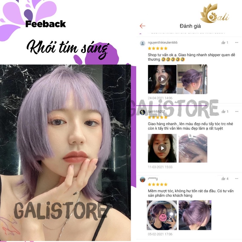 Thuốc nhuộm tóc Tím Khói Sáng cần Thuốc Tẩy Tóc tặng kèm oxy trợ nhuộm Galistore