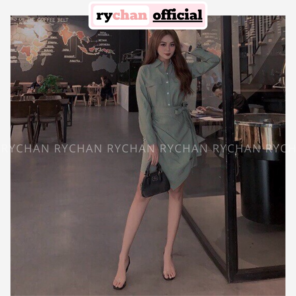 Đầm Xòe Sơ Mi Rêu Đắp Vạt [ẢNH THẬT CUỐI] - DX251