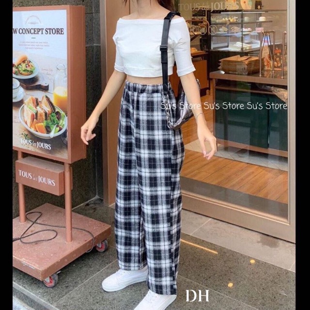 Quần thô kẻ ống xuông DH12