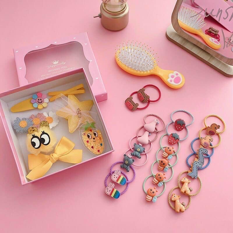 Sét dây chun buộc tóc, kẹp tóc kèm lược xinh xinh cho bé