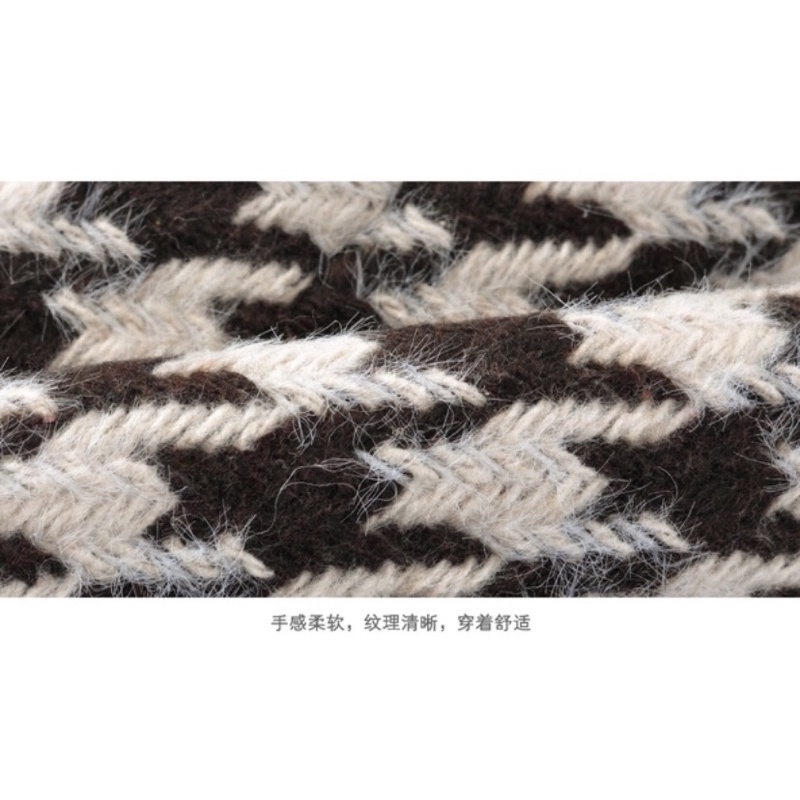 (ORDER) Chân váy len dạ dáng chữ A hoạ tiết houndstooth có lớp lót màu nâu có size phong cách Hàn Quốc | BigBuy360 - bigbuy360.vn