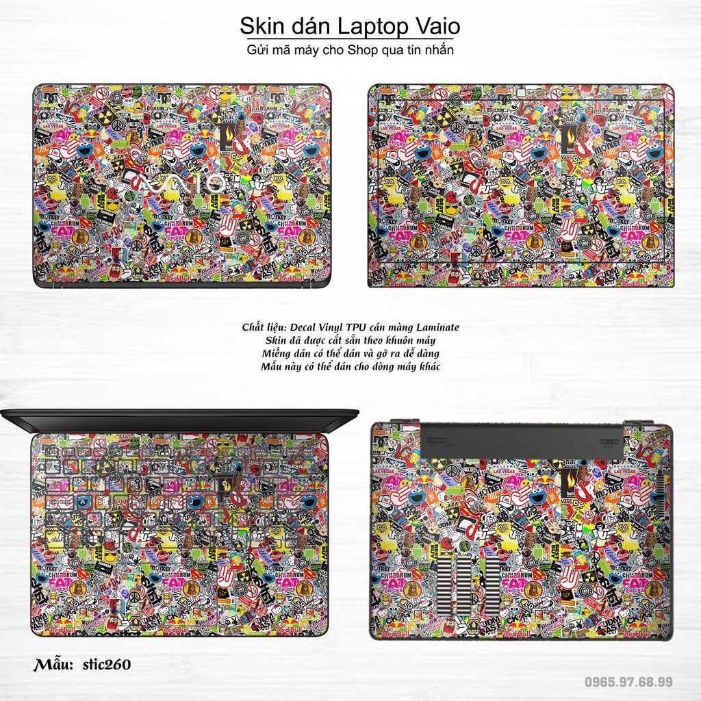 Skin dán Laptop Sony Vaio in hình sticker bomb (inbox mã máy cho Shop)