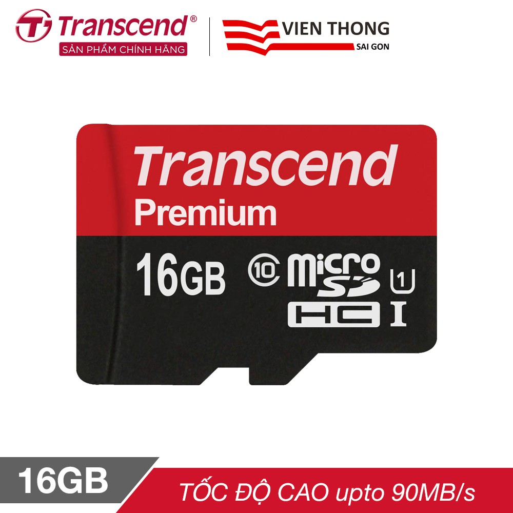 Thẻ nhớ microSDHC Transcend 16GB Premium tốc độ upto 90MB/s (Đỏ) - Hãng phân phối chính thức