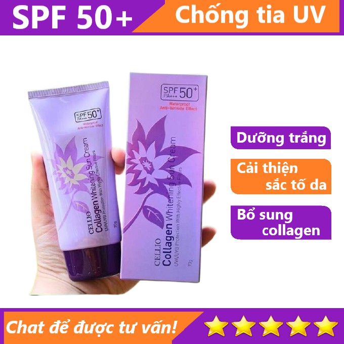 Kem chống nắng Cellio Collagen Whitening Sun Cream SPF50 PA+++ Tím - Bổ sung collagen