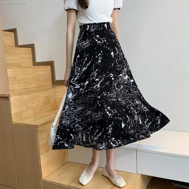 Printed skirts for girls Long skirt, summer, high waist, thin temperament, a-line chiffon skirt